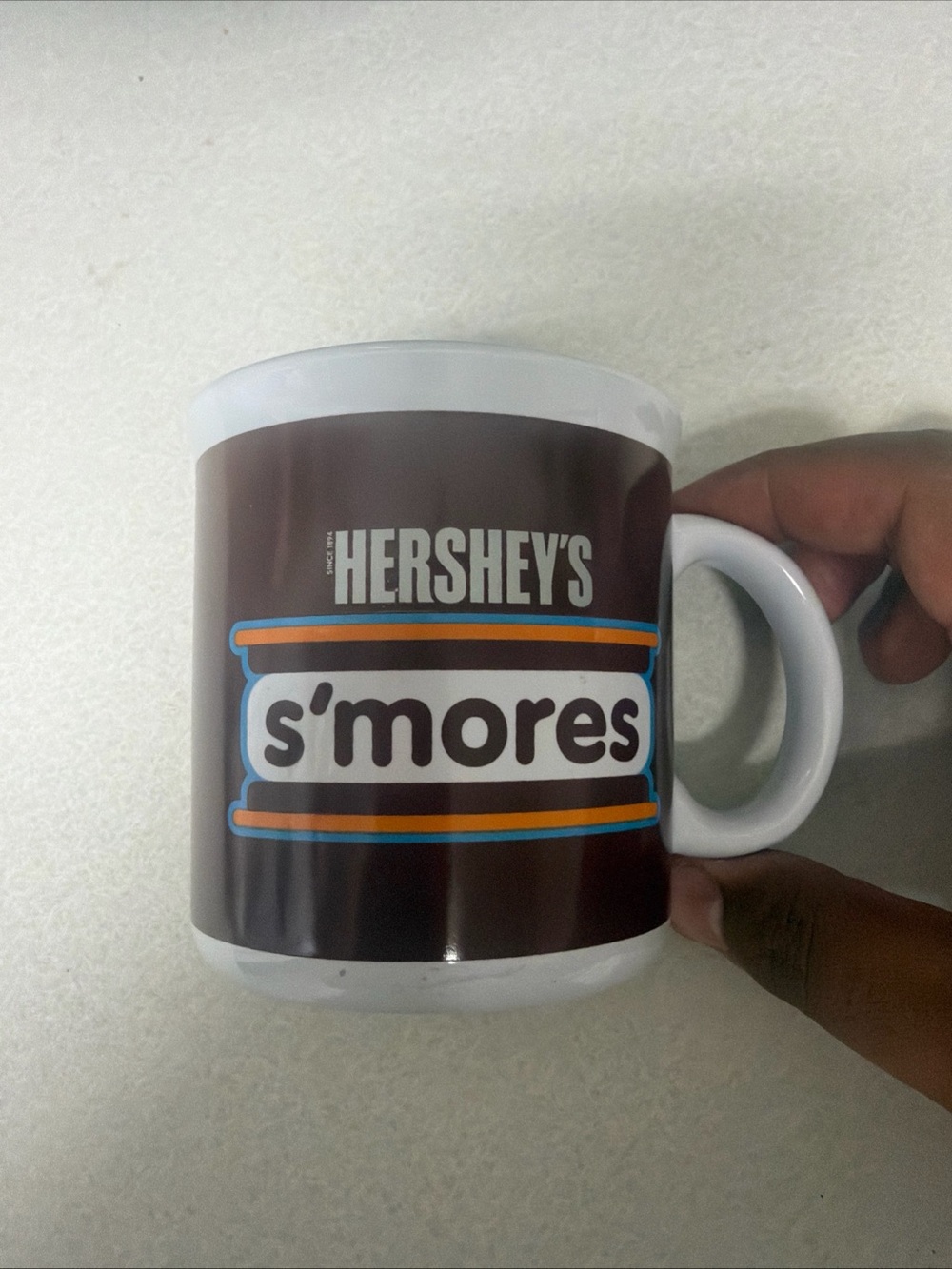 Hershey's S'mores Ceramic Coffee Mug very clean (Chocolate Brown w/Blue Outline)